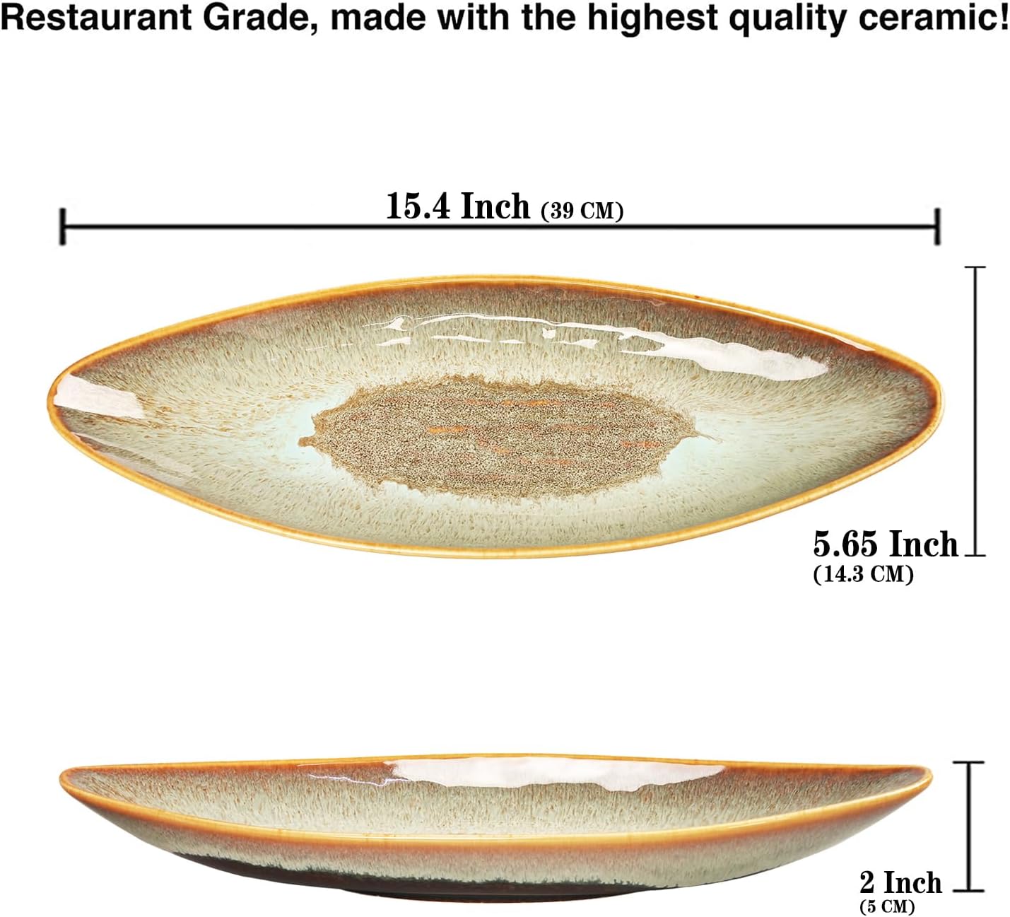 Serving Platter Olives Plate Large Tray Set of 4, For Entertaining Porcelain Trays, Salad, Appetizer, Pasta,Microwave, ovens dishwashers Safe,Brown reactive glaze 15.4 Inch