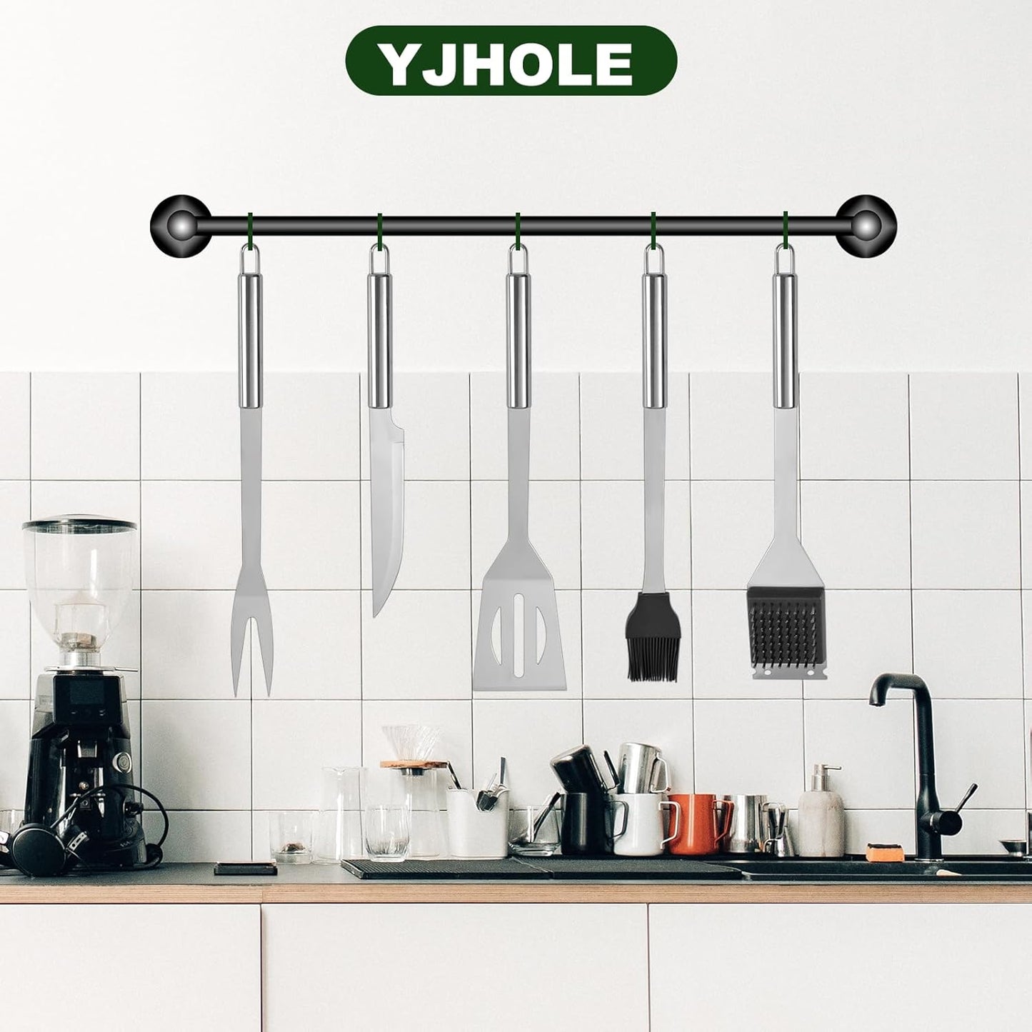 Grill Tools for Outdoor Grill - 7PCS BBQ Tools Grill Utensils with Grill Tong, Fork, Spatula, Basting Brush, Grill Cleaning Brush, Sharp Steak Knife, BBQ Tool Set Grilling Tool Kit