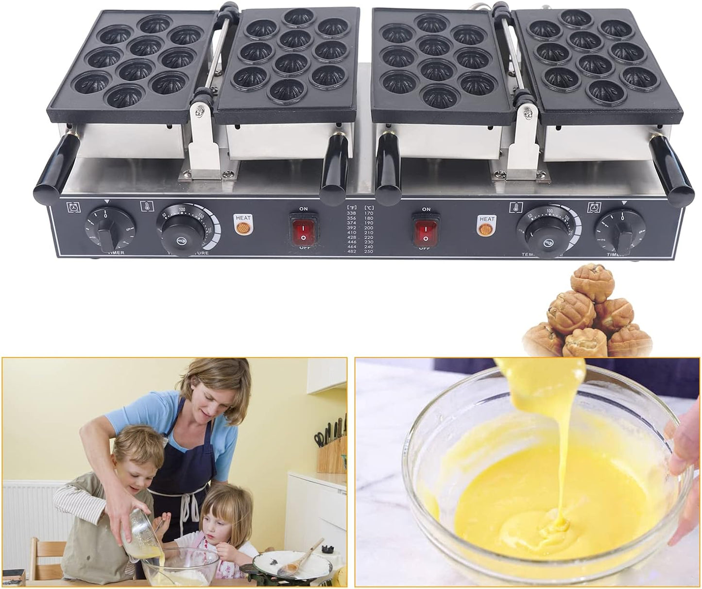 Electric Bubble Egg Cake Maker Oven Stainless Non-Stick Waffle Baker Machine 20pcs Mini Bubble Waffle Machine Waffle Maker Hong Kong Egg Waffler Iron Griddle 1500W for Breakfast Gift