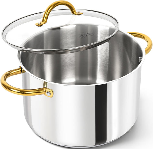 MICHELANGELO Stainless Steel Stock Pots - 8 Quart Pot with Lid, Soup Pot Induction Compatible, Cooking Pots with Riveted Handle, Oven & Dishwasher Safe