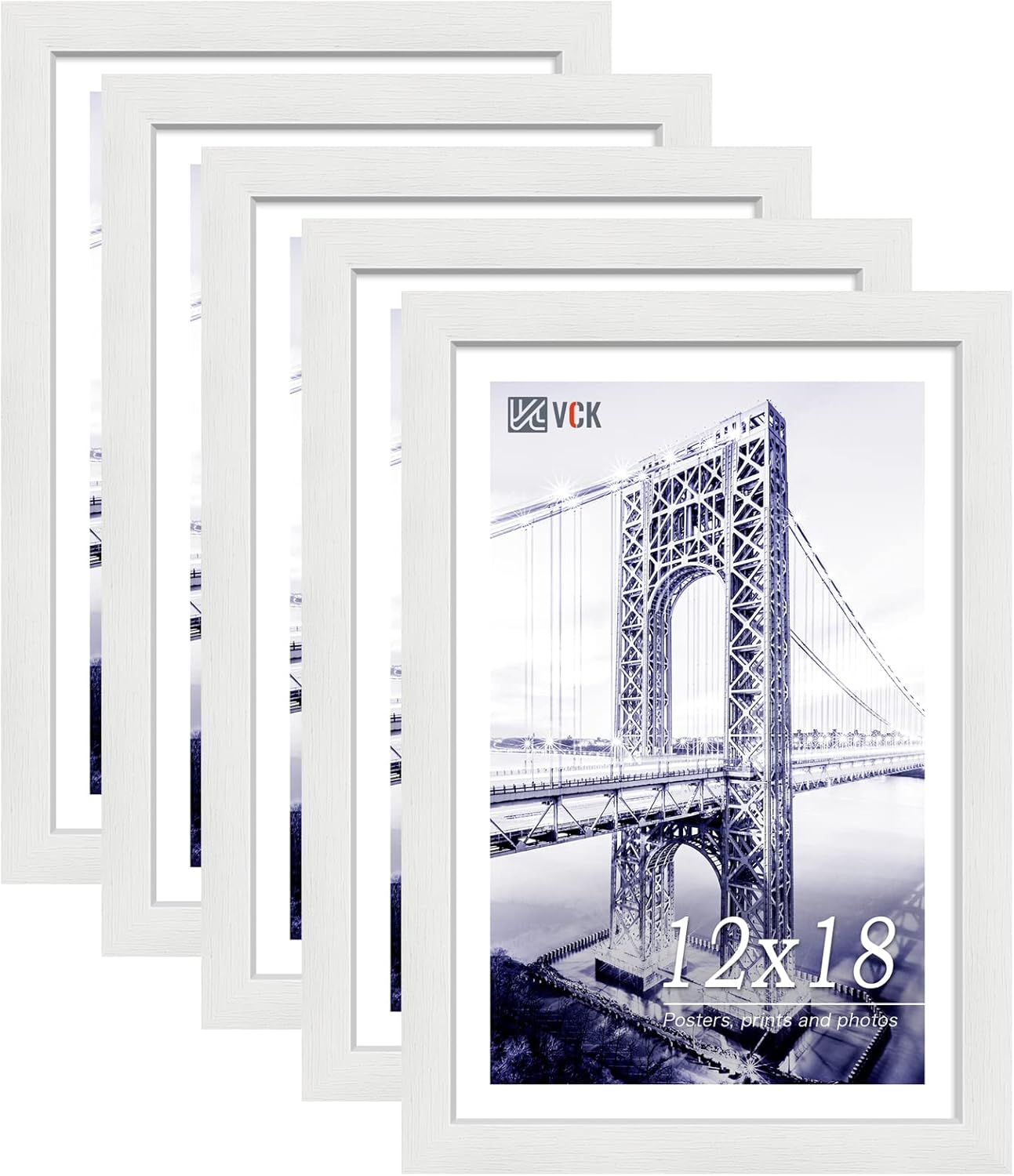 VCK Poster Frames 12x18 White Set of 5,Solid Wood Picture Frames for Wall Mounting Hanging Art and Puzzle Frame