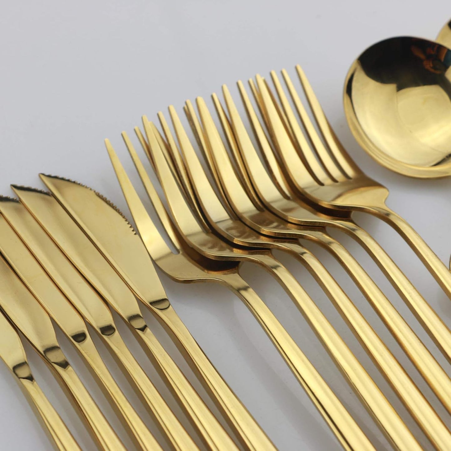 24-Piece Flatware Set, 18/0 Stainless Steel Knife Fork Spoon Teaspoon Silverware Set, Service for 6, MIrror Gold