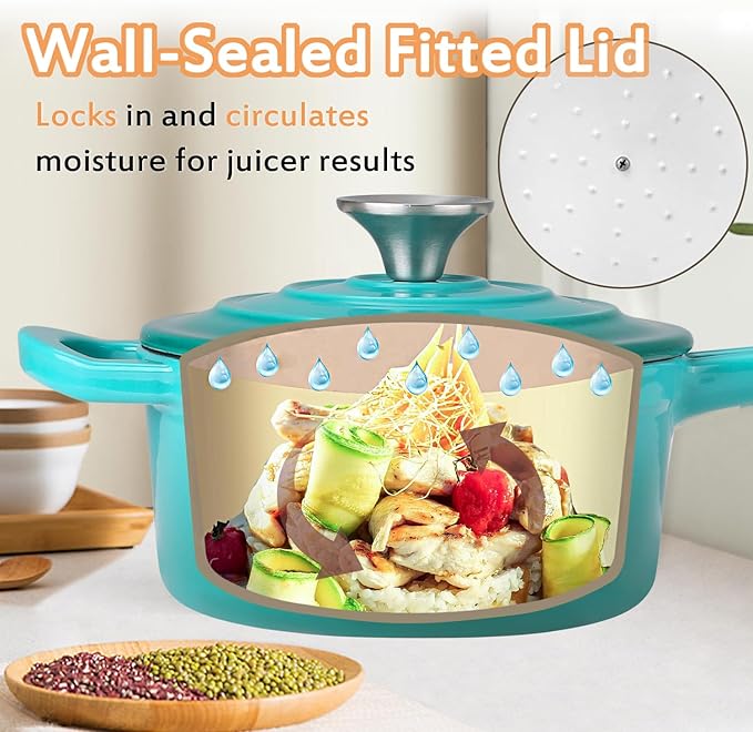 Enameled Cast Iron Sauce Pan, 1 Quart Enameled Saucepan with Lid, Mini Dutch Oven Enamel Saucepan for Cooking Pasta Sauce, Gravy, Puddings, Marinate, Boiling (Blue Green)