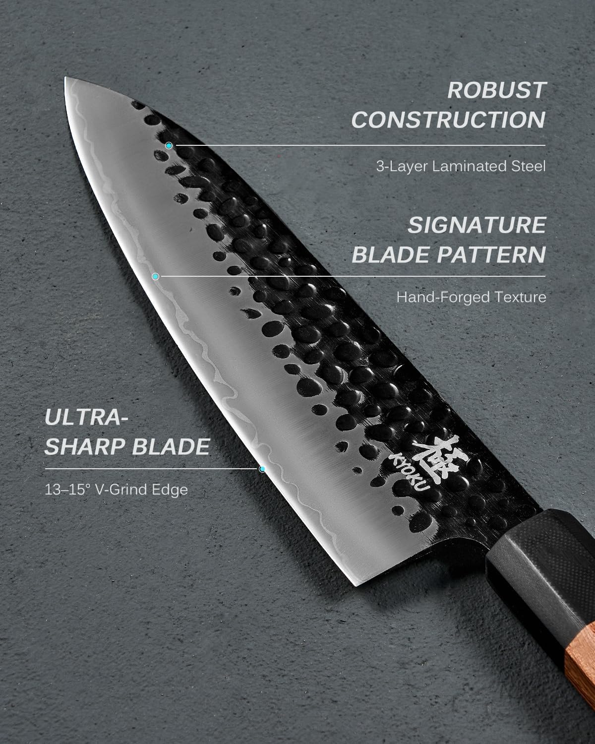 KYOKU Chef Knife, Kage Series 8" Kitchen Knife with 3-Layer Laminated Steel Blade Rosewood Handle, Japanese Chef's Knife with Sheath, Professional Kitchen Knife for Chopping Slicing Mincing and More