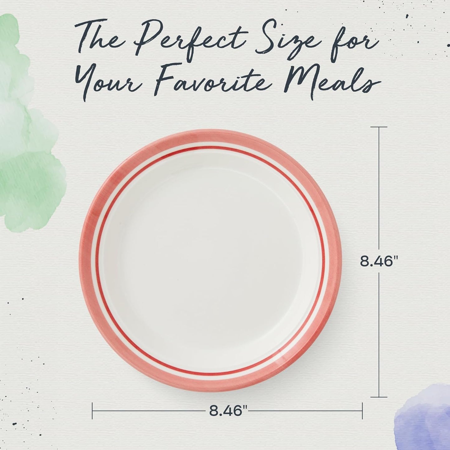 Portmeirion Potter's Stripe 8" Dinner Plate (Set of 4) - Handcrafted Earthenware Plates with Accent Rim, Microwave & Dishwasher Safe - Ideal Tableware for Modern & Traditional Dining (Red Stripe)