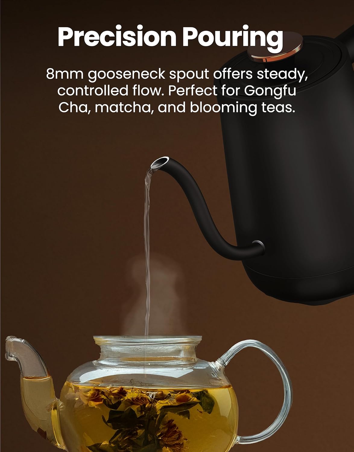 Vianté Electric Gooseneck Kettle with Precise Temperature Control. Pour Over Coffee & Tea Kettle. Boil-Dry Protection & Keep Warm Function. Stainless Steel, BPA-Free. Includes V60#2 Filters. 0.8L