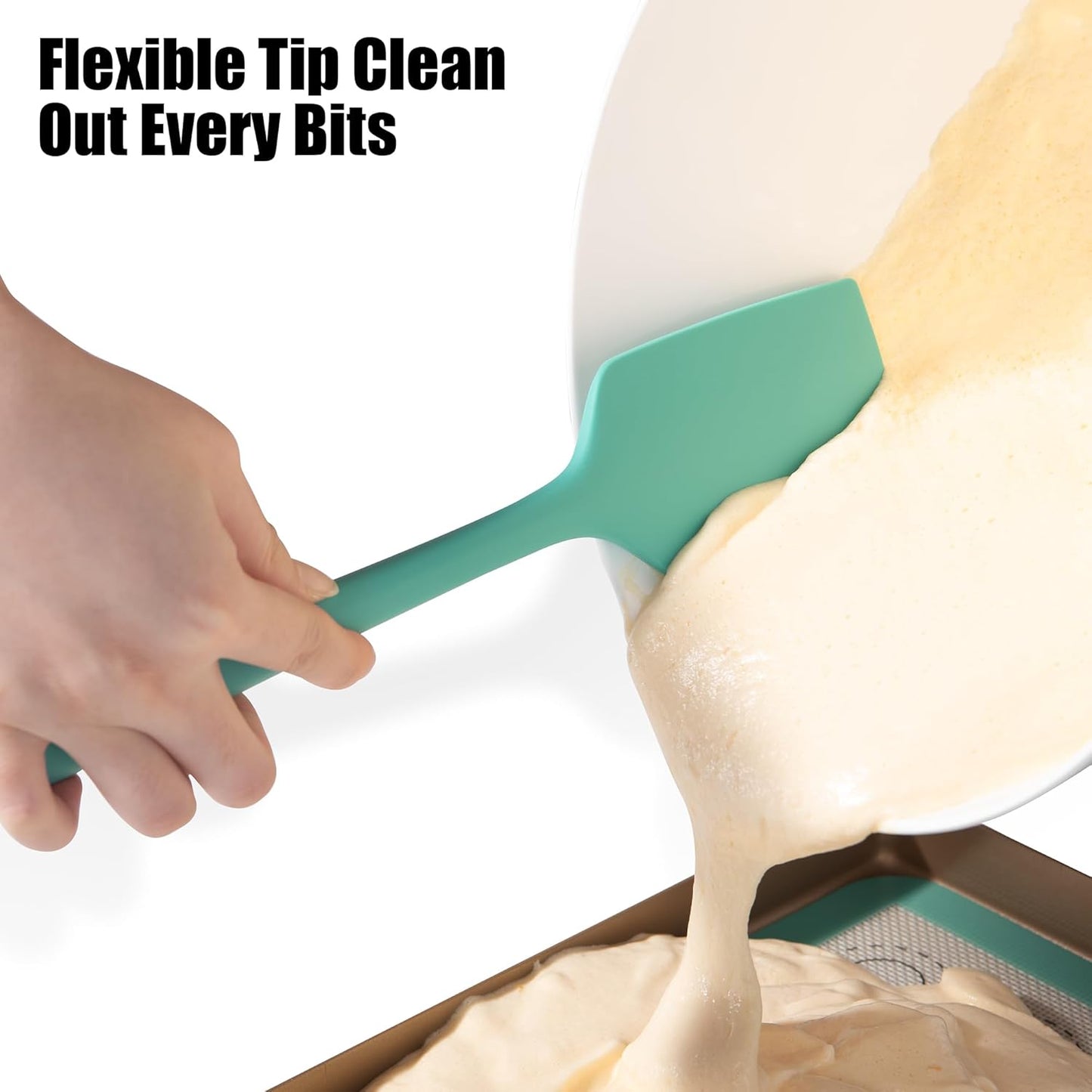 4-Piece Silicone Spatula Scrapers: Doosu 600°F Heat Resistant Food Grade Kitchen BPA Free Rubber Baking Cooking Tool Nonstick Utensil Set for Mixing, Scraping, Folding, Stirring, Serving (Aqua Sky)