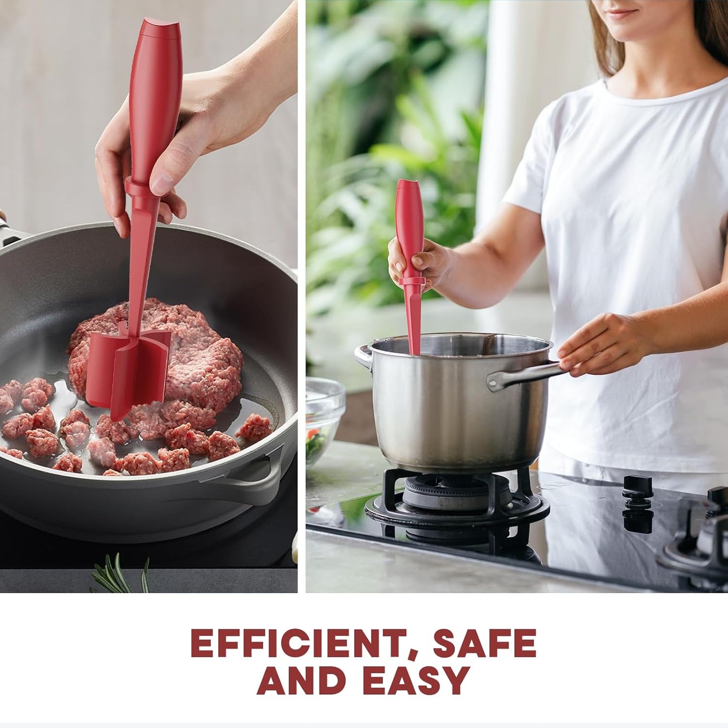 2 Pcs Meat Chopper, Upgrade Hamburger Grinder, Premium Heat Resistant Meat Masher for Ground Beef, Ground Turkey and More, Non Stick Mix Chopper, Hamburger Smasher Safe-Red