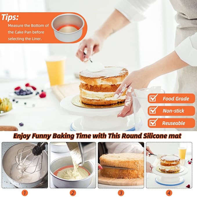 6 Inch Round Baking Mats, Food Grade Silicone Mats for Cake Pan/Tortilla Maker, Premium Non-Stick Reusable 6 Inch Tortilla Press Liner for Small Cake/Tortilla/Pie/Pizza, Round 5.5" Orange, 3PCS