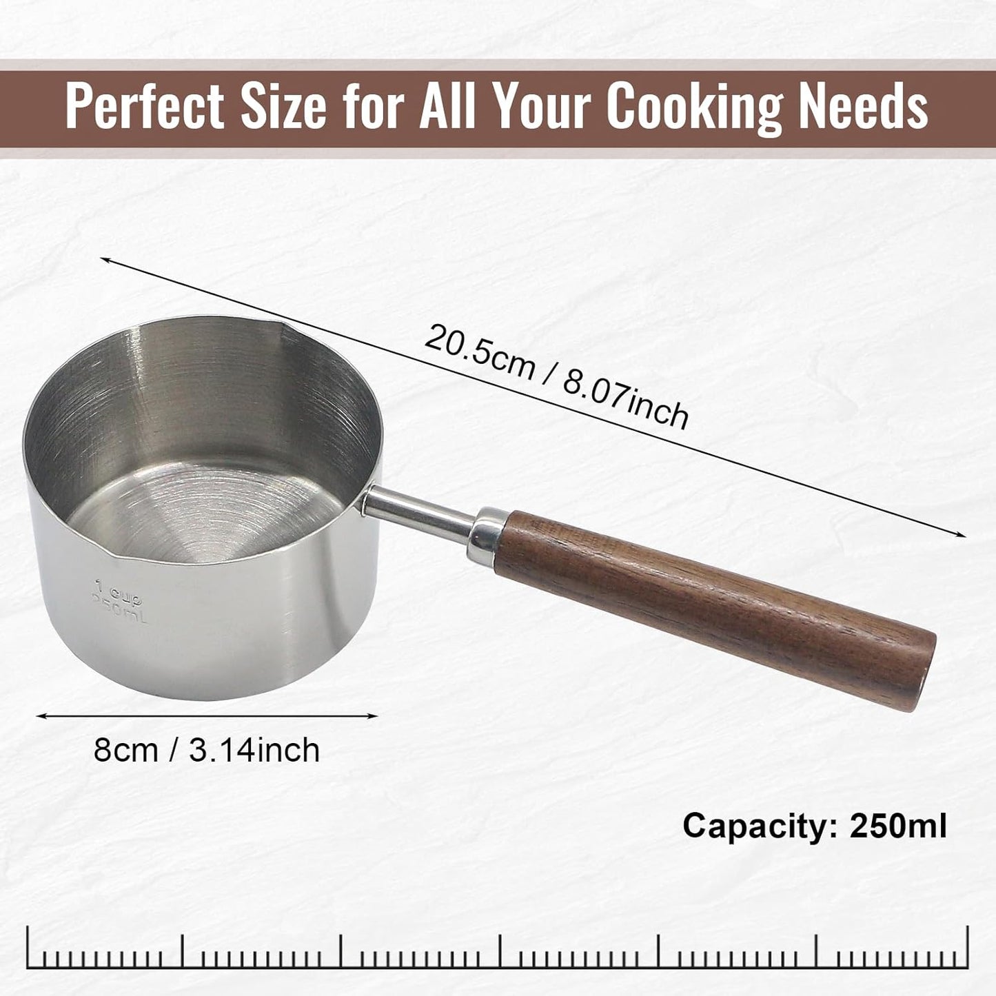 Mini Sauce Pan Cooking Pot with Wooden Handle, Stainless Steel Small Milk Pan and Butter Warmer, with pour spout,250ml