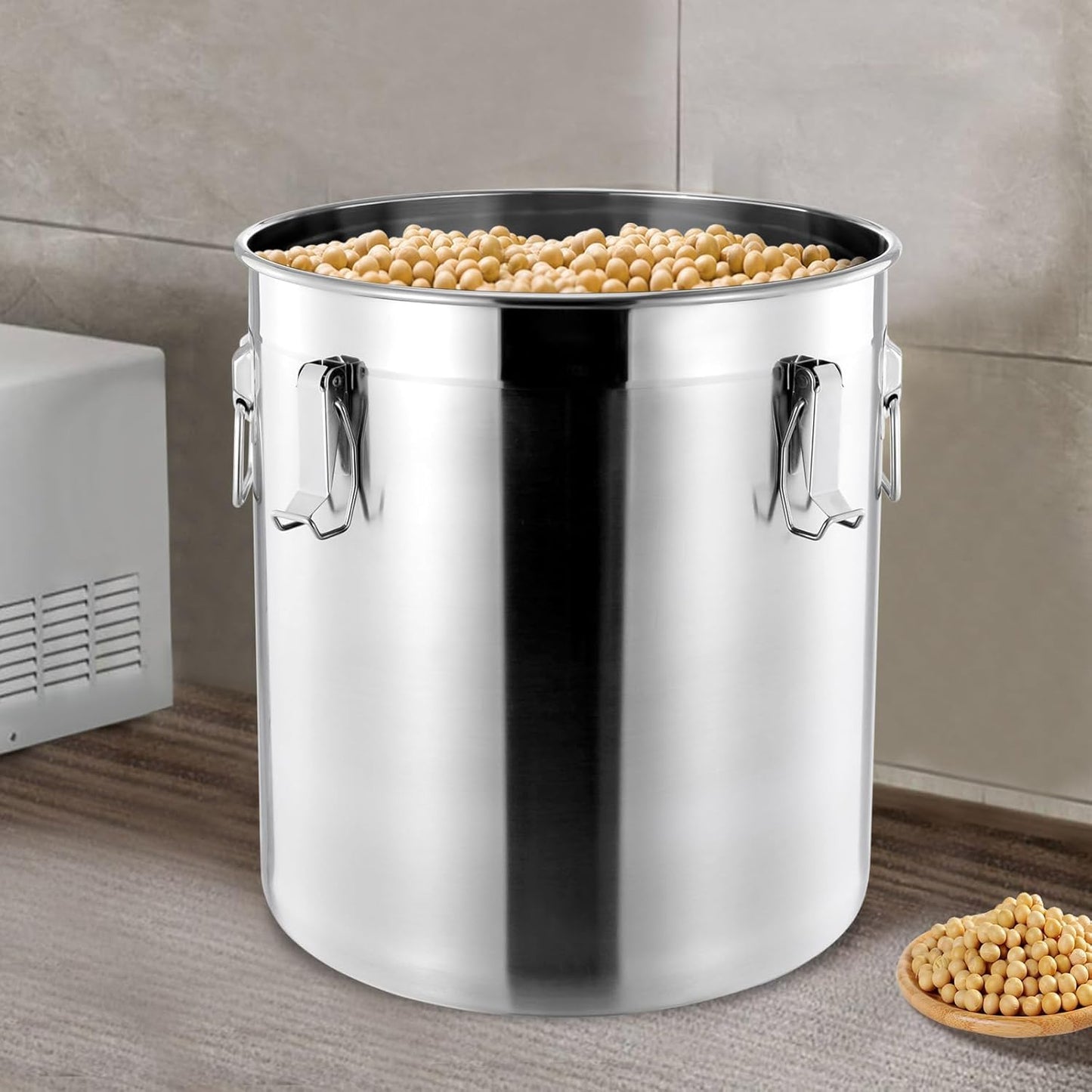 48L Stainless Steel Storage Bucket, Food Storage Containers with Lids and Sturdy Locking Clamp, 10-21lbs Metal Storage Bucket for Rice, Flour, Grain, Coffee Bean(48L)