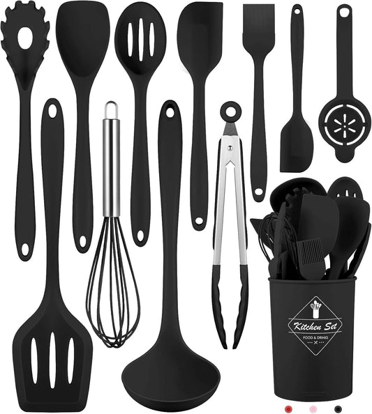Kitchen Utensils Set-12 Pieces Silicone Cooking Utensils Set Dishwasher Safe 392°F Heat Resistant Spatula Set Nonstick Cookware