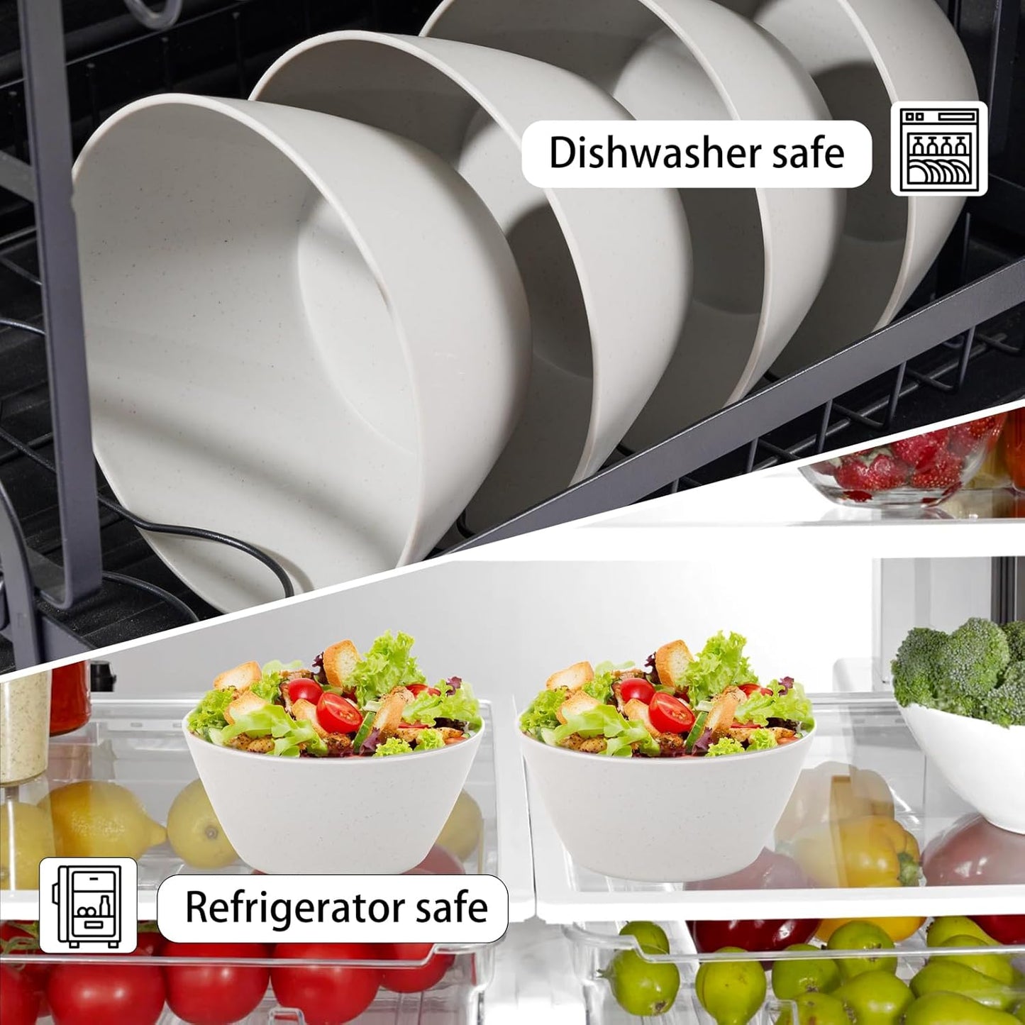 supernal 12PCS Light Grey Wheat Straw & Hard Plastic Bowls - Sturdy Reusable Soup Bowls for Hot Food,Unbreakable Bowl for Catering,Weddings,Holiday Meals (Disposable Lightweight Snack Bowl)