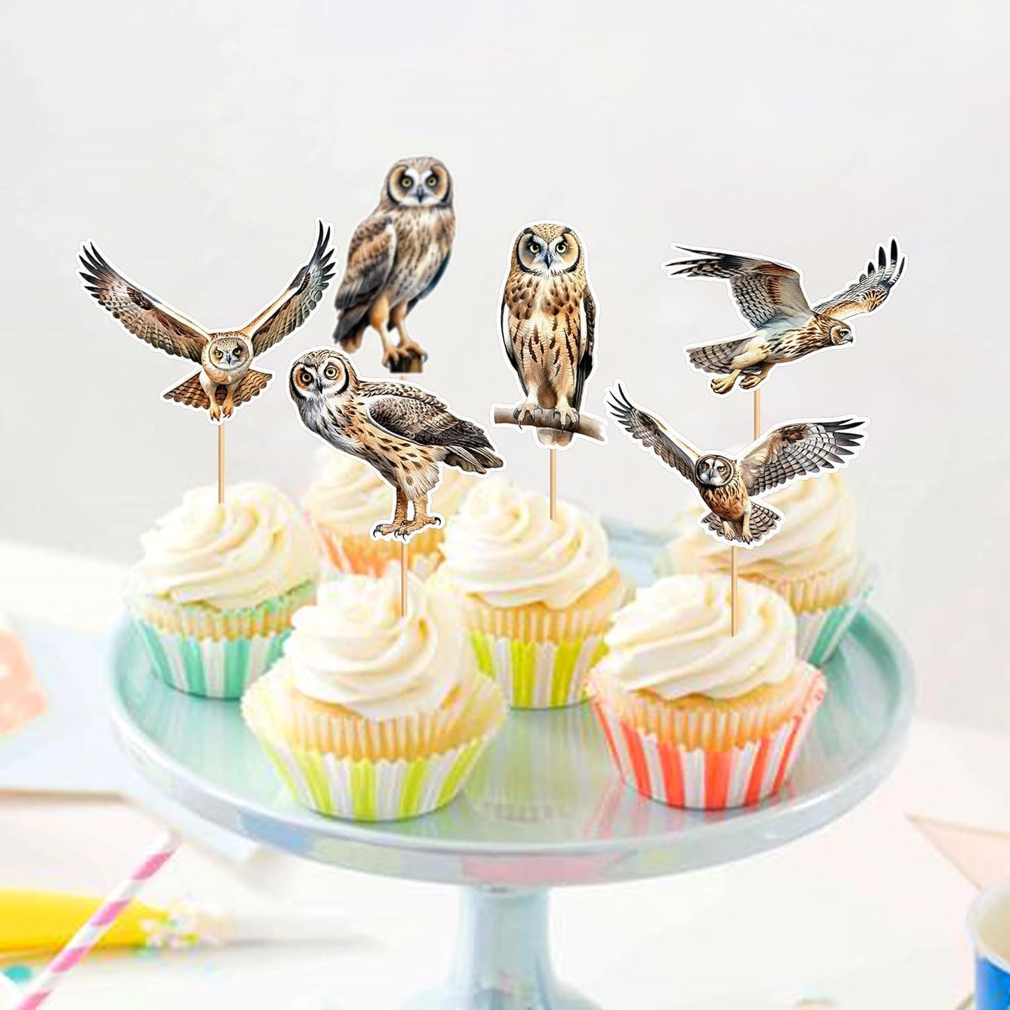 24 Pcs Owl Cupcake Toppers - Owl Theme Birthday Party Decorations