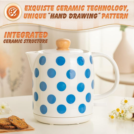 1.0-Liter Ceramic Electric Kettle, 1000W Rapid Boil, Tea Kettles Pot & Hot Water Boiler For Coffee & Tea, Teapot Auto Shut-Off, Boil-Dry Protection