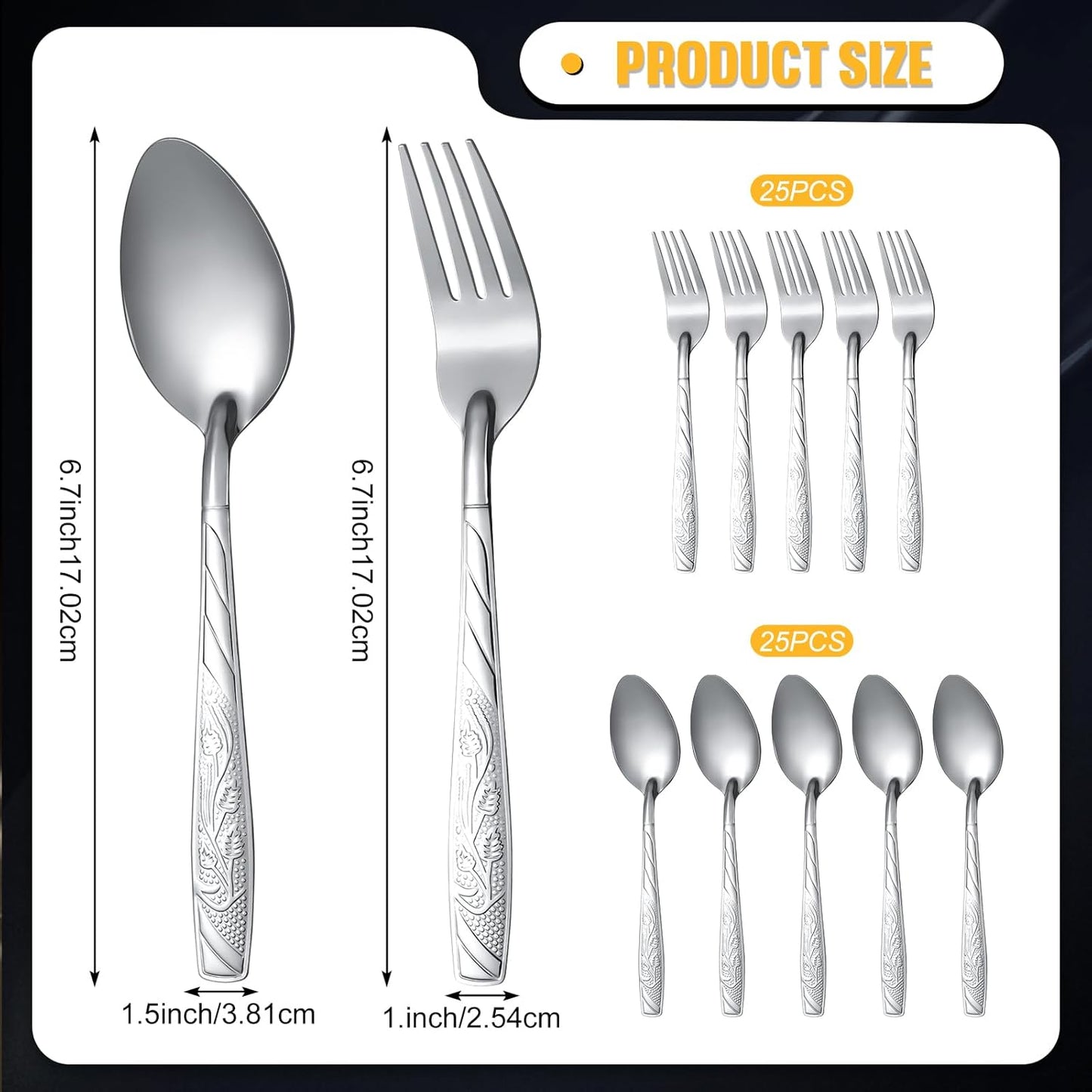 50 Pcs Forks and Spoons Silverware Set Stainless Steel Flatware Cutlery Set Heavy Duty Metal Spoons and Forks for Kitchen Utensil Dinner Restaurant Home, Mirror Polished, Dishwasher Safe(Flower)