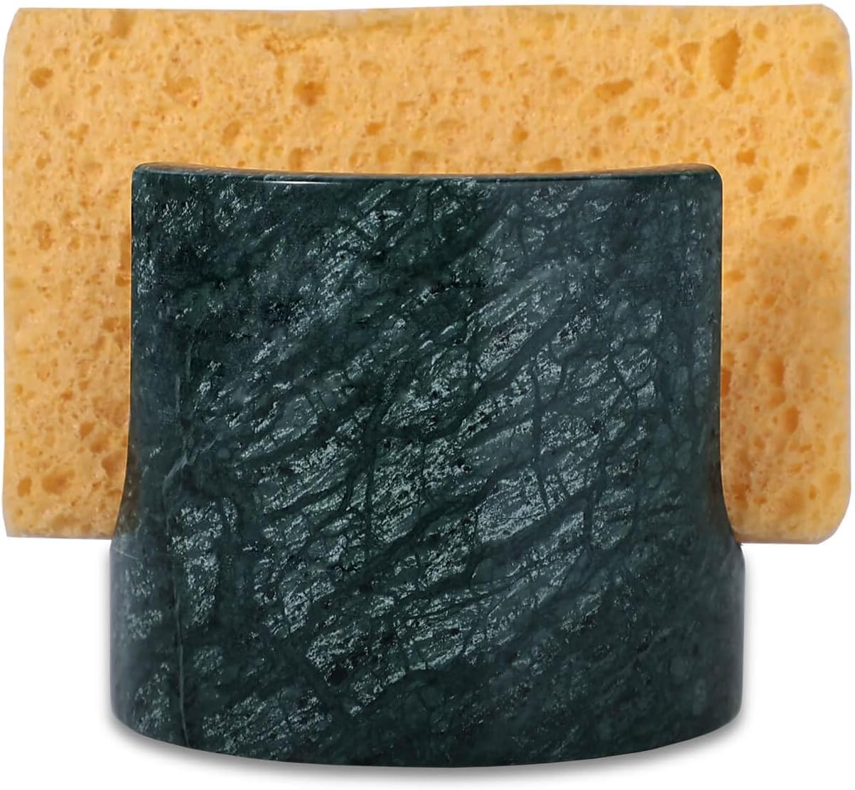 Travertine Marble Sponge Holder for Kitchen Counter - Natural Stone Dish Drying Rack, Sponge Caddy for Sink Organizer - Durable & Stylish Kitchen Decor (India Green Marble)