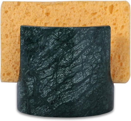 Travertine Marble Sponge Holder for Kitchen Counter - Natural Stone Dish Drying Rack, Sponge Caddy for Sink Organizer - Durable & Stylish Kitchen Decor (India Green Marble)
