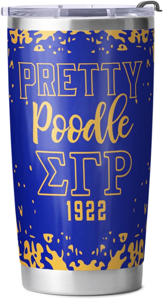 – Sigma Gamma Rho Sorority Paraphernalia – Official Vendor – 20 oz Stainless Steel Insulated Sublimation Tumbler – Poodle