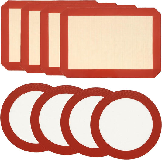 Silicone Baking Mats Cookie Sheet, Set of 8,4 Pcs 11.8" x 8.27" Quarter Sheet & 4 Pcs 8" Round Silicone Mat, Oven Mat for Bottom of Oven, Reusable Perforated Baking Mats for Cookies, Bread, Pastry
