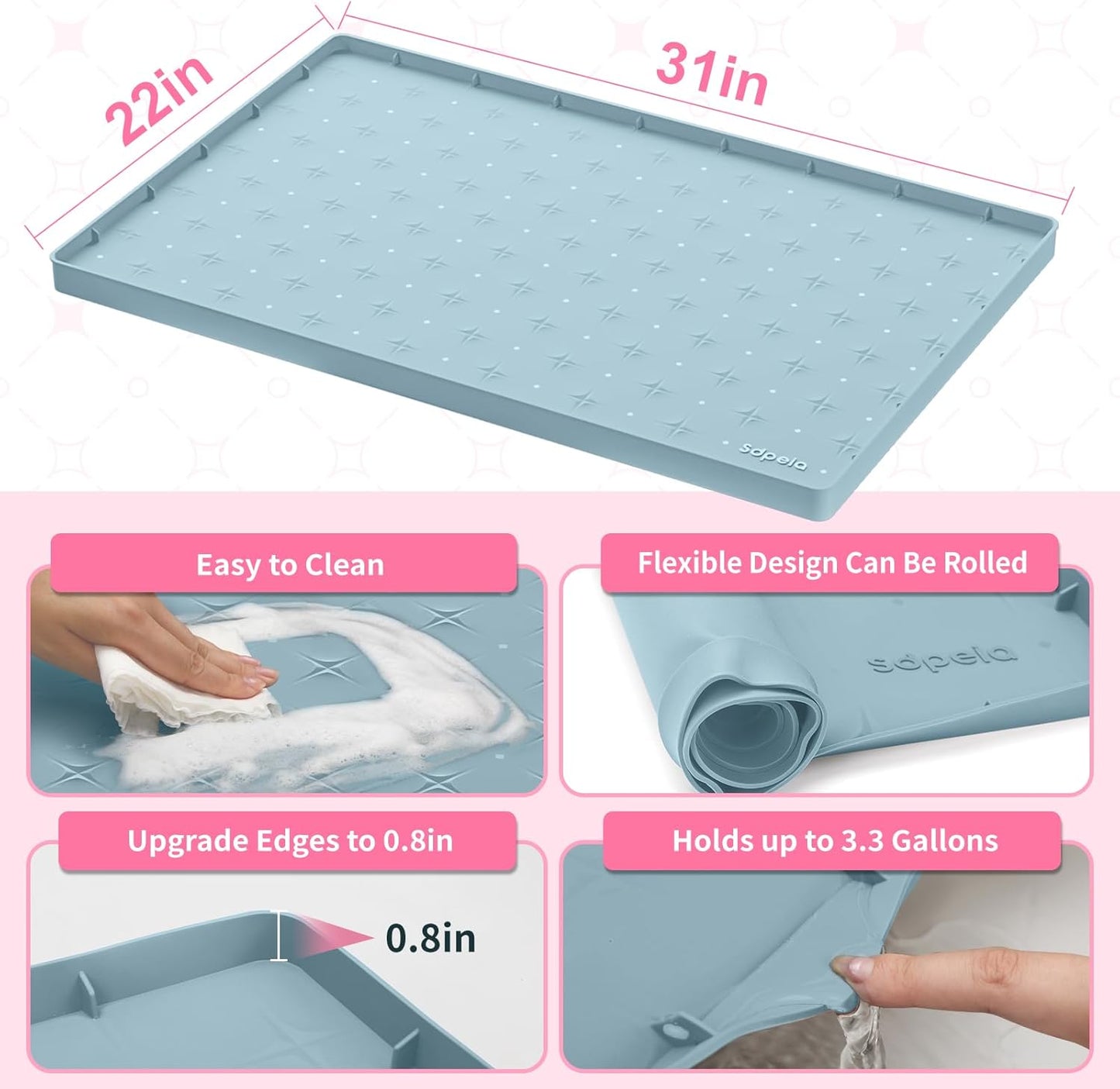 Sdpeia Under Sink Mat 31"×22" – Waterproof Silicone Cabinet Liner & Sink Protector for Kitchen & Bathroom, Multi-Purpose Organizers Tray for Pets, Laundry, Cat Litter Mat