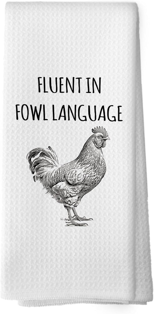 Funny Chicken Kitchen Towels, Chicken Lover Gifts Hand Towels, Fluent in Fowl Language Chicken Kitchen Decor Decorative Tea Towels Dish Towel 16x24 Inch