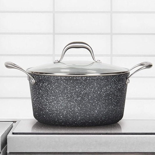 MasterPan 5QT Ultra Non-Stick Cast Aluminum Stock Pot with Glass Lid, 5 Quart, Granite Series