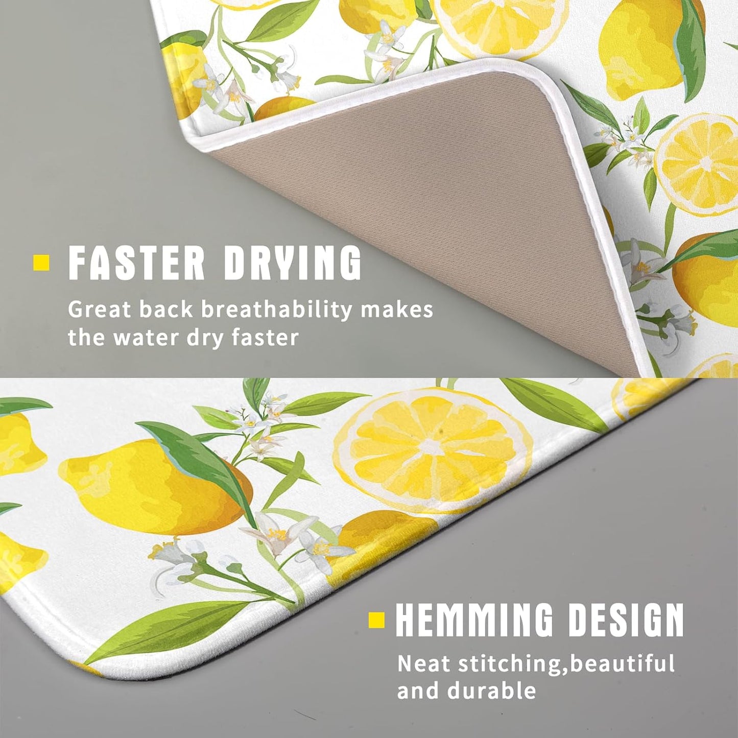 Lemon Dish Drying Mats for Kitchen Counter 16×18 Inch Watercolor Lemon Small Microfiber Drying Mat Kitchen Accessories Dish Rack Mat Drainer Pad Washable Absorbent
