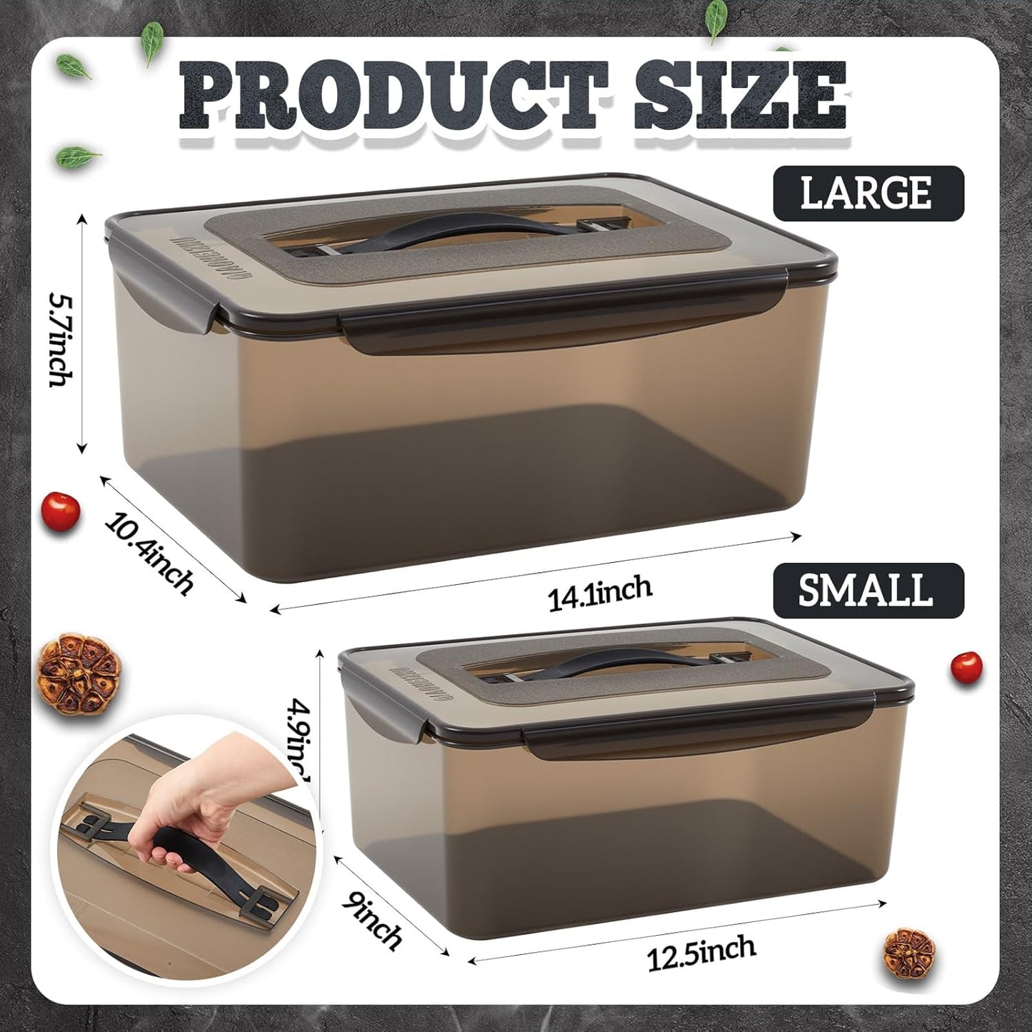 2 Pcs Marinating Containers with Lid 12.5 and 8.3 Quart Plastic Food Brining Containers Dishwasher Safe Grilling Accessories for Thanksgiving Meat Chicken Turkey Rib BBQ Prep Storage