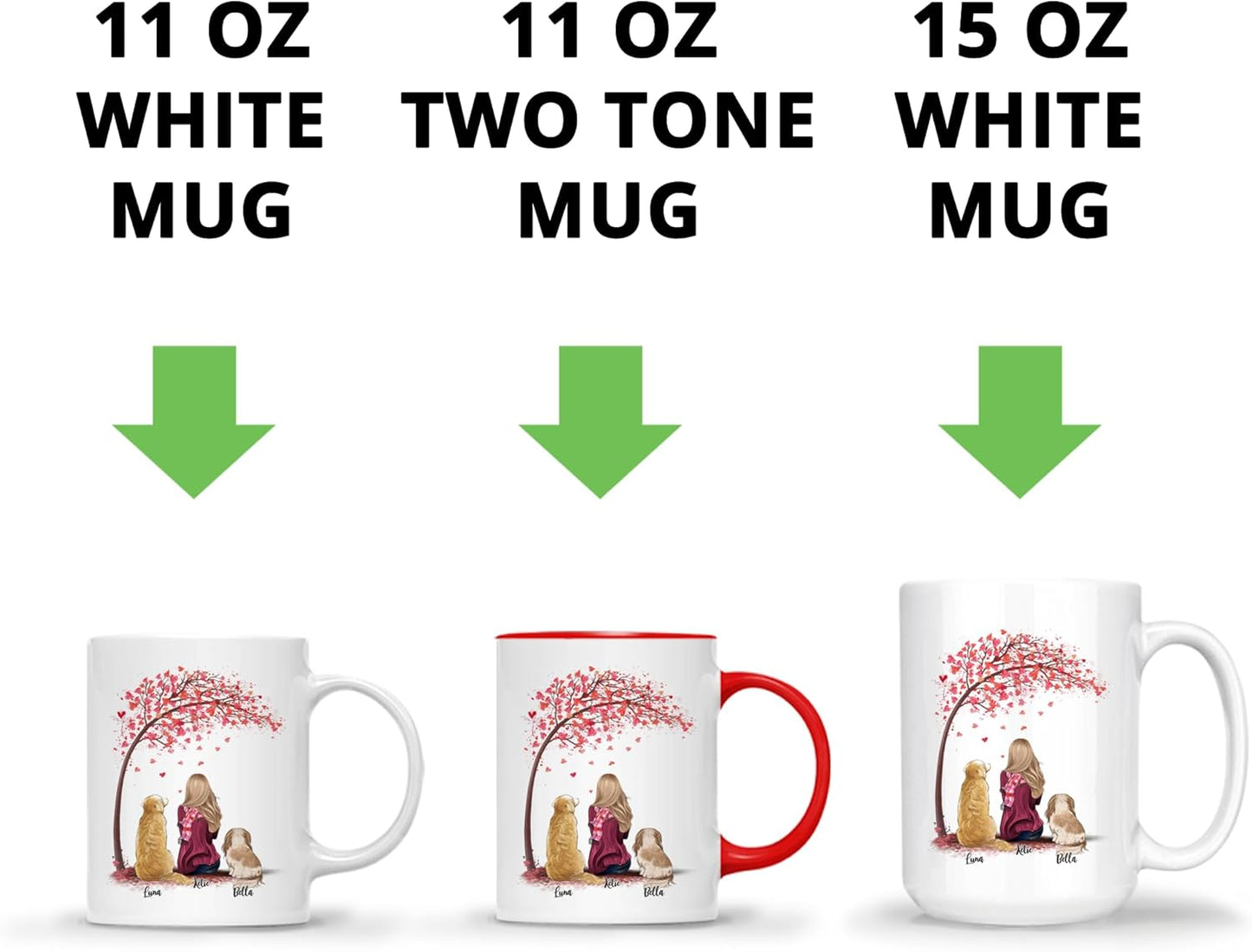 Gossby Personalized Mug - Life is Better With Dogs (Girl - 2 Dogs - Pink Tree) - 11oz, 15oz Custom Coffee Mug for Dog Mom, Lovers - Personalized Gifts for Women (GBMUG146VAR302)