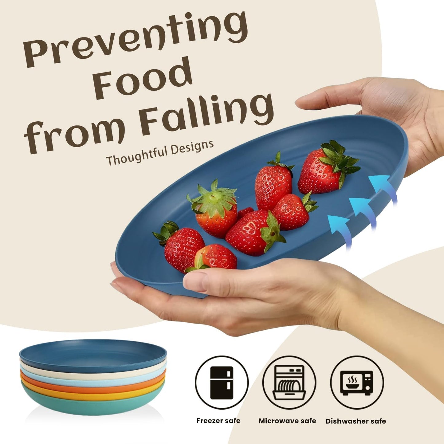 Homienly Dinner Plates, Deep Plate Set, Alternative to Plastic Plates, Microwave and Dishwasher Safe Wheat Straw Plates for Kitchen, Camping, Unbreakable Plate with 6 Colors, Set of 6 (9 Inch, Multi)