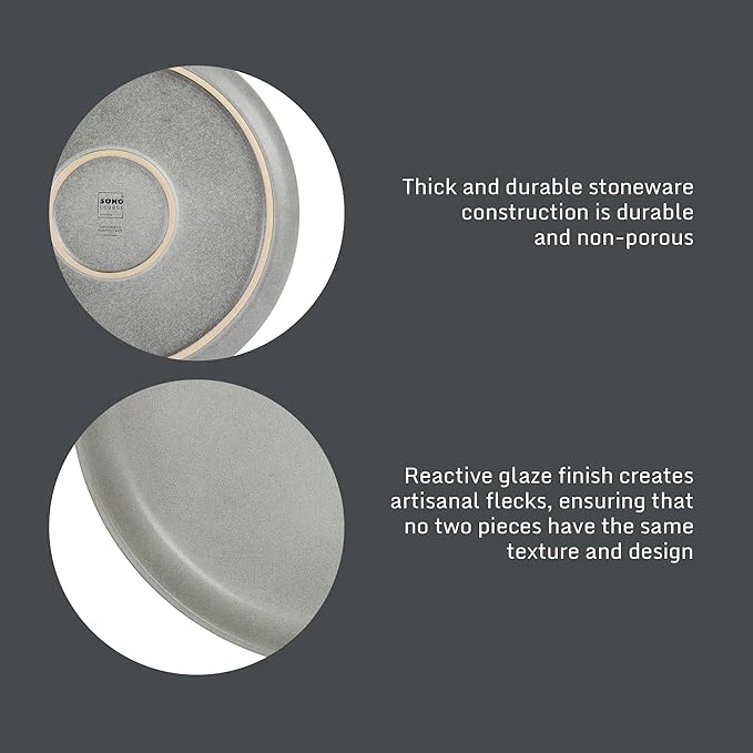 Gibson Elite Pasco 12 Piece (Service for 4) Plates and Bowls Reactive Glaze Dishes Stoneware Ceramic Dinnerware Set - Grey