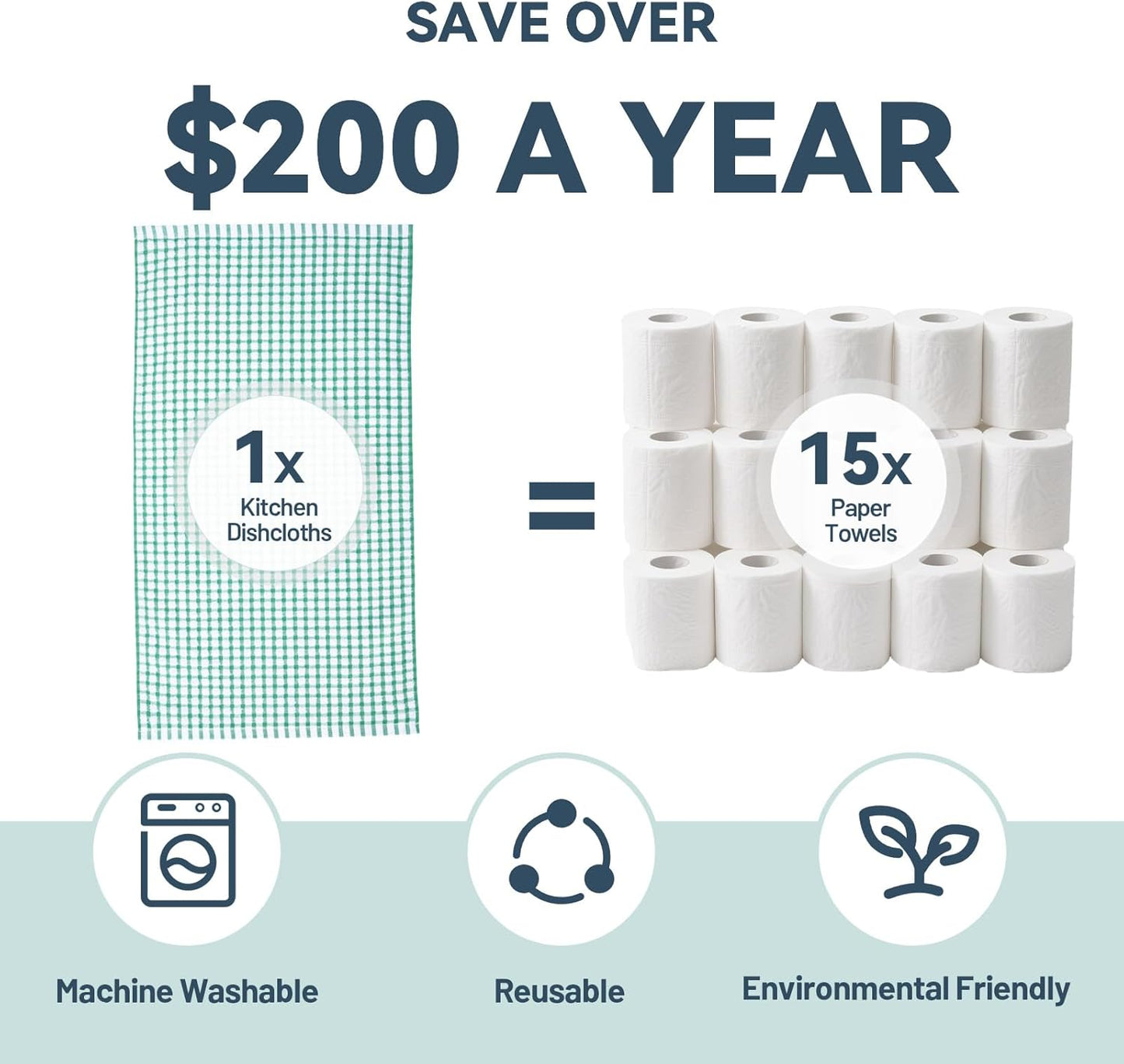 Egles Dish Cloth Terry Kitchen Towel 100% Cotton Kitchen Dish Cloths for Scrubbing Wash Cloths Dish Towels Sets (8 Packs 12x12 Inches & 15x27 Inches Mix Color)