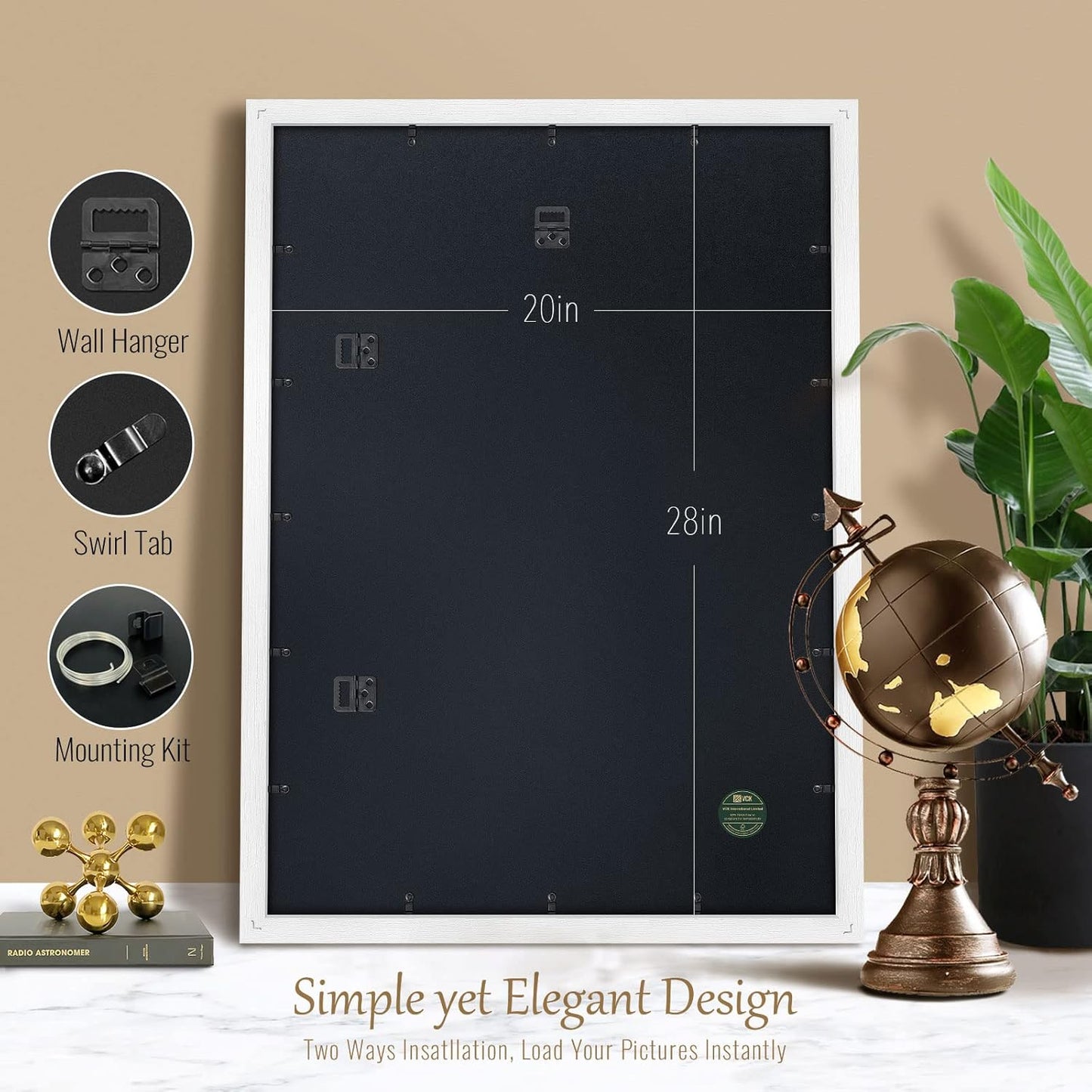 VCK 20x28 Solid Wood Poster Frame Set of 5,Textured Exclusive White Picture Frames, Wall Hanging