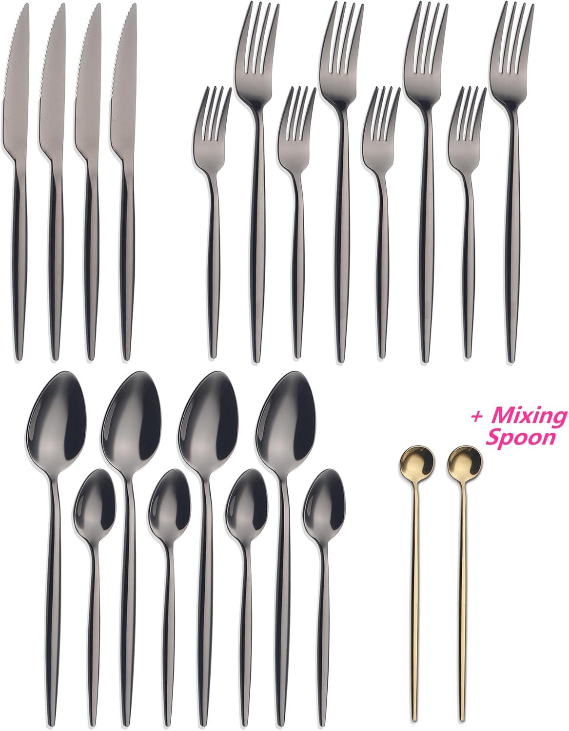 20 Piece Luxury Silverware Set for 4 Black Mirror-Polished 18/10 Stainless Steel Heavy Flatware Set Modern Cutlery Set Knife/Fork/Spoon with Gifts for Home & Restaurant