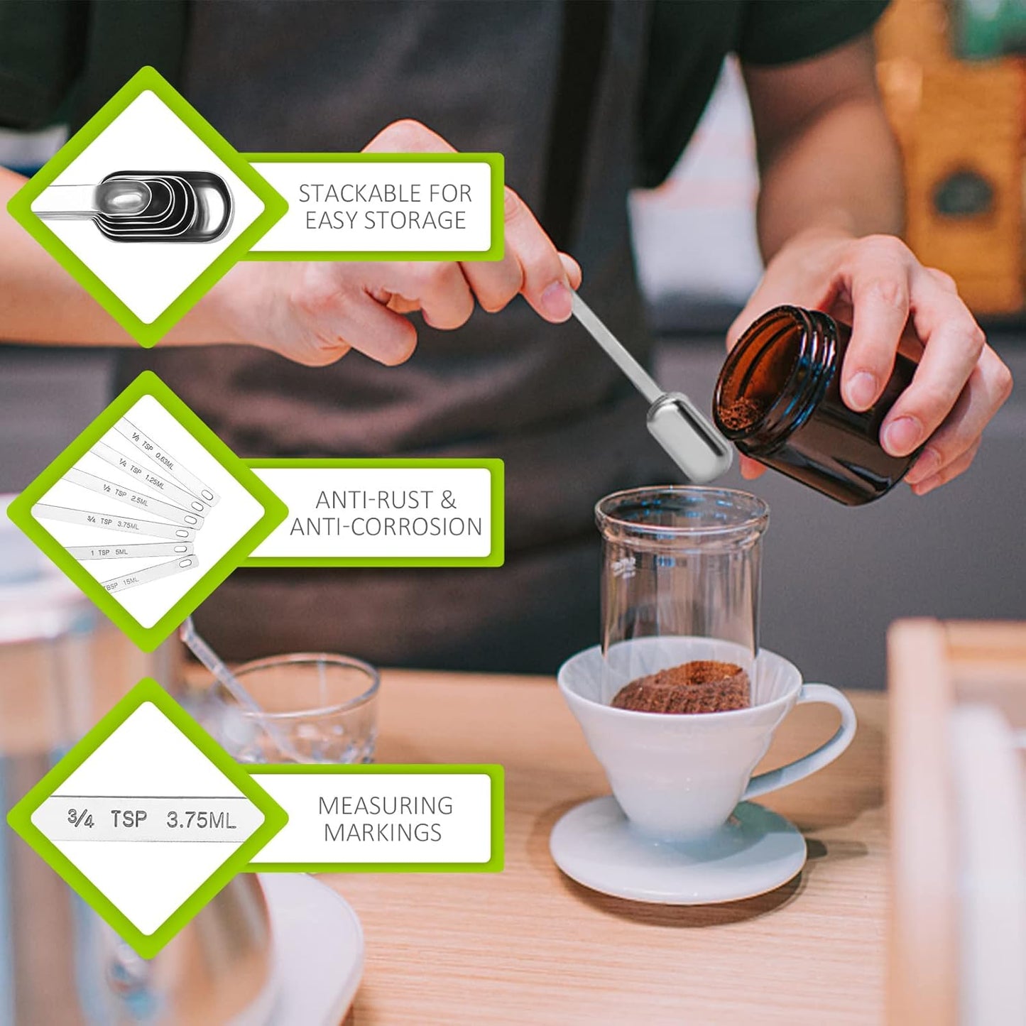 2PCS 3/4tsp (1/4tbsp, 3.75ml) Single Measuring Spoon, Stainless Steel Long Handle Individual Teaspoons Only