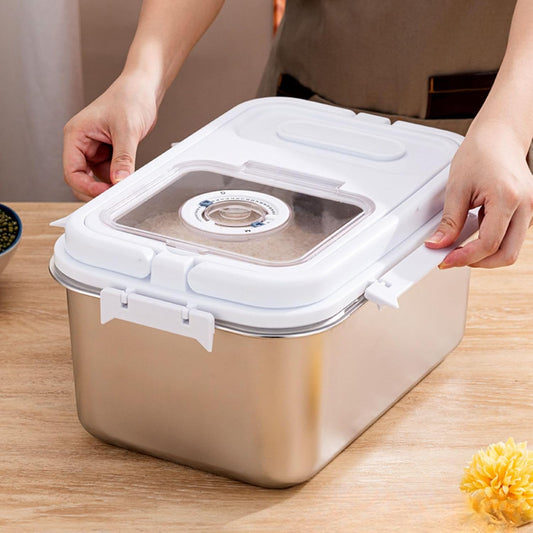 Saim Rice Storage Container Bin, 15lb Stainless Steel Food Storage Containers with Silicone Lid, Measuring Cup, Spoon, Rice Dispenser for Flour, Sugar,and Baking Supplies