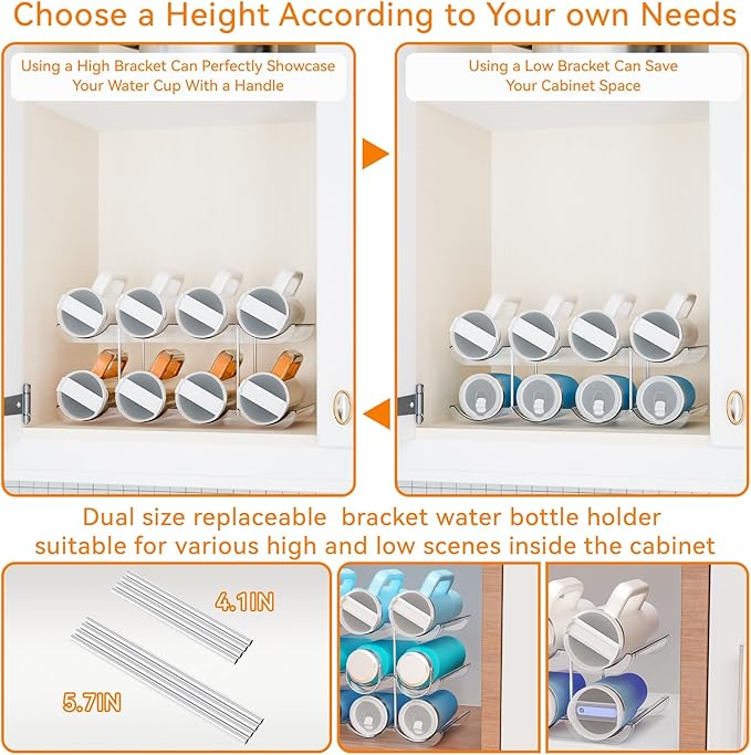 Yieach 2 Tier Water Bottle Holder for Cabinet,Acrylic Wine Rack and Stackable Water Bottle Organizer for Pantry - Waterbottle Organizer for 40 oz Stanley Cup Holder and Other Tumbler Organizers