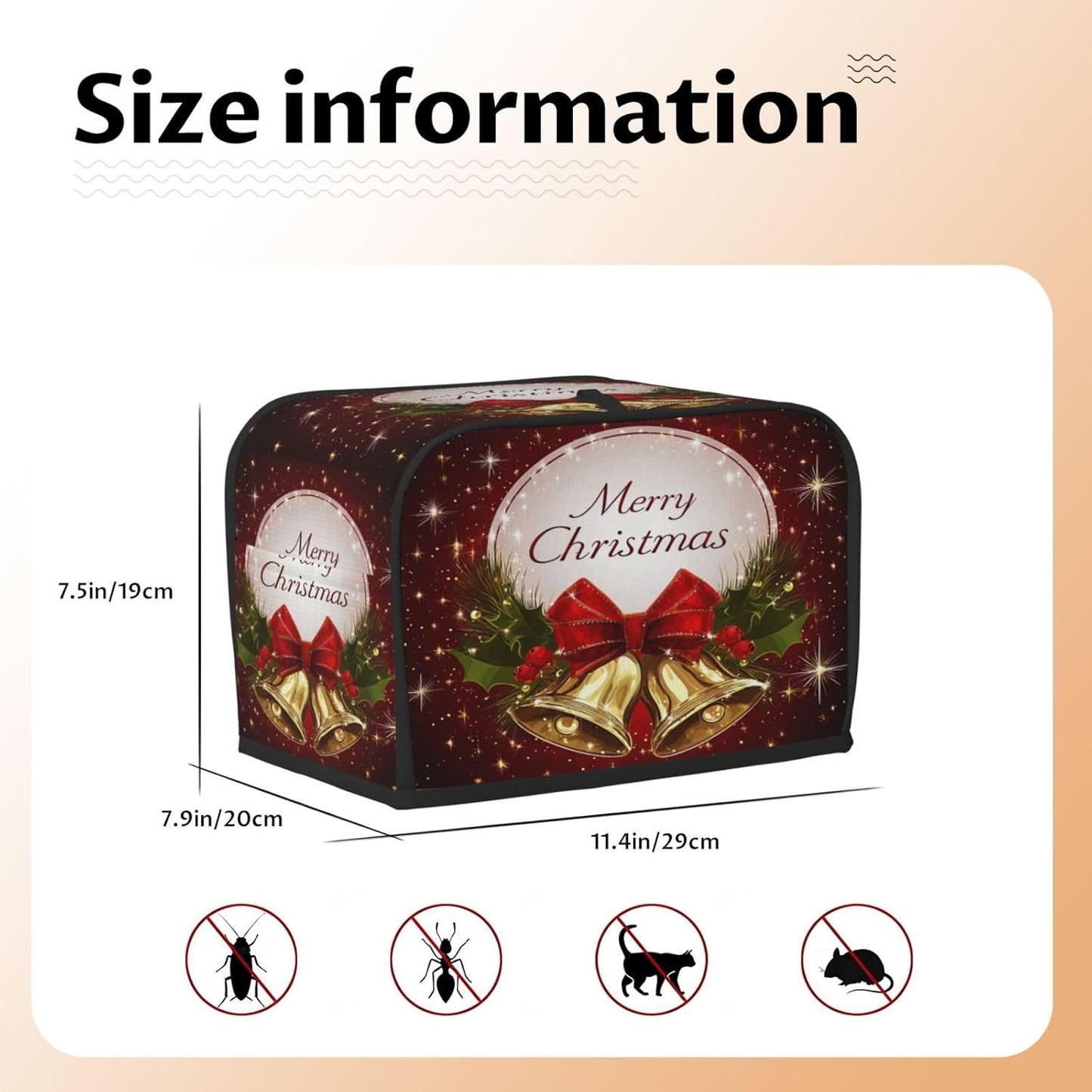Toaster Cover 2 Slice Christmas Bell Red Xmas Kitchen Small Appliance Covers with Pockets Dust and Fingerprint Protection
