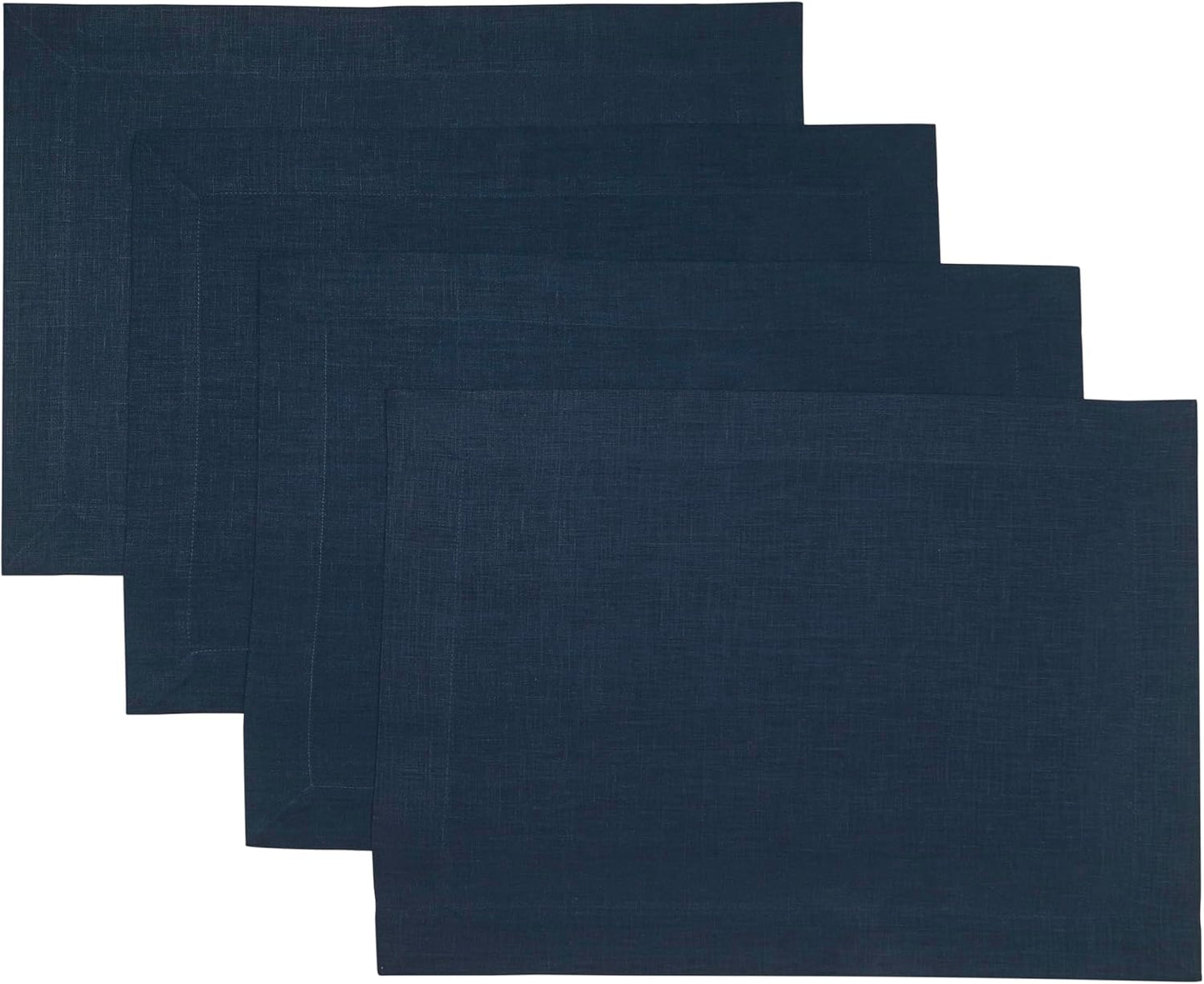 D'Moksha Homes Linen Navy Blue Placemats Set of 4-100% Pure Linen Placemats 14 x 19 Inch for Fall, Autumn and Halloween - Handcrafted and Machine Washable