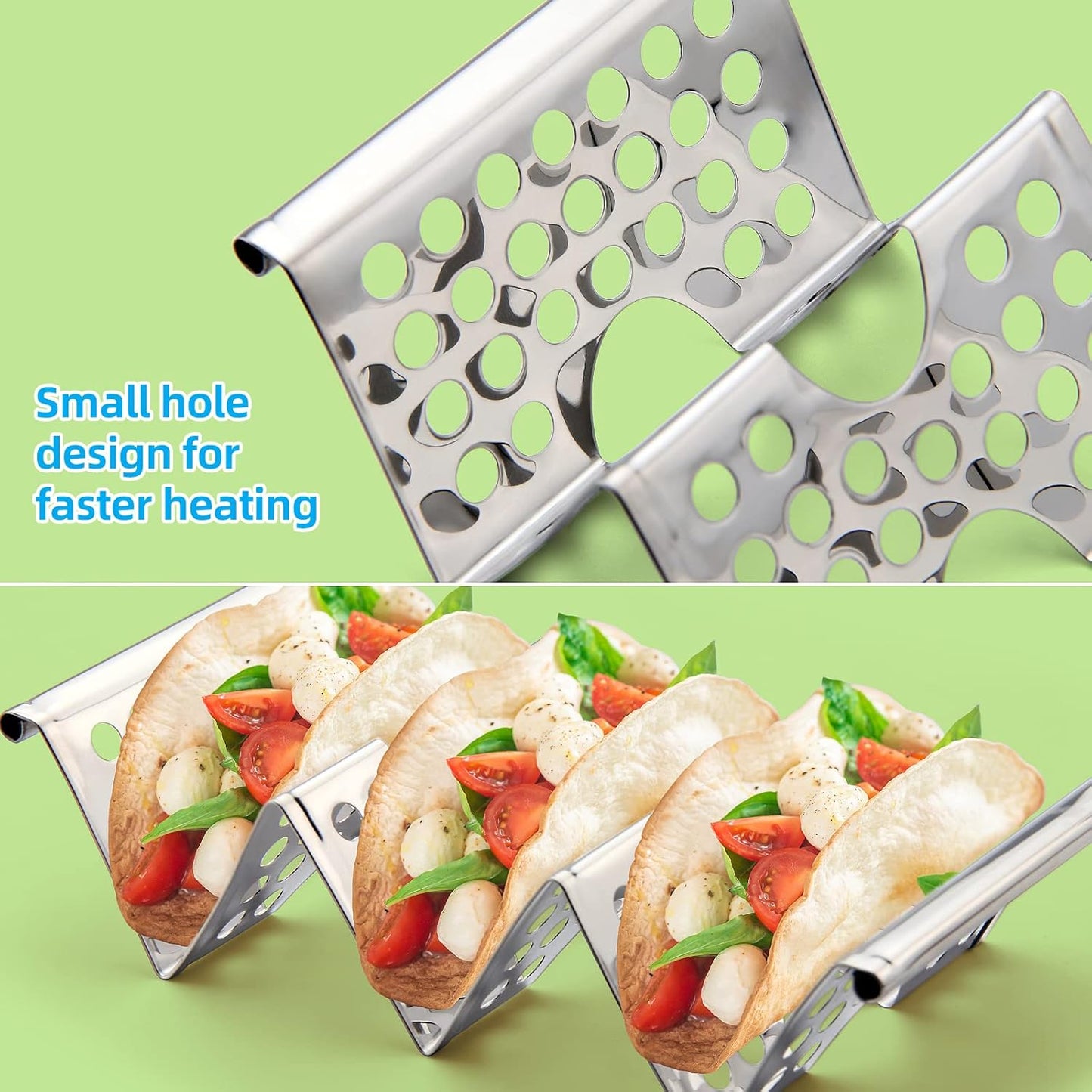 Taco Holders Set of 4, Taco Stand, Stainless Steel Taco Holder, Each Can Hold 3 Tortillas, with Easy-Access Handle, Fits Microwave, Air Fryer and Oven