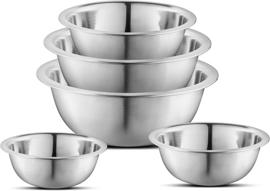AVADOR Premium Stainless Steel Mixing Bowls, Set of 5 Brushed Stainless Steel Mixing Bowl Set, Easy To Clean, Space Saving, Great for Cooking, Baking, Prepping (5 Pc Mixing Bowl)