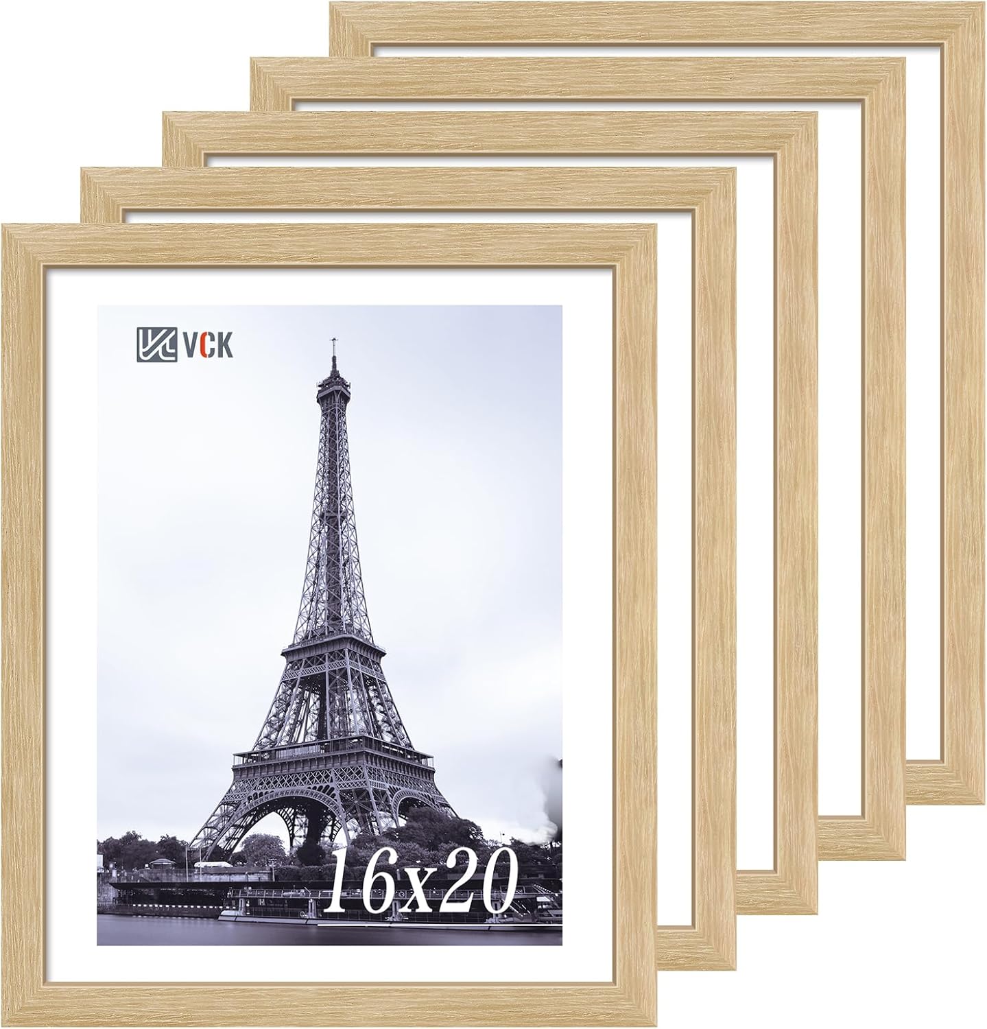 VCK 16x20 Poster Frame 5 Pack - Oak, Natural Solid Wood Picture Frames for Wall, Wall Gallery Frame