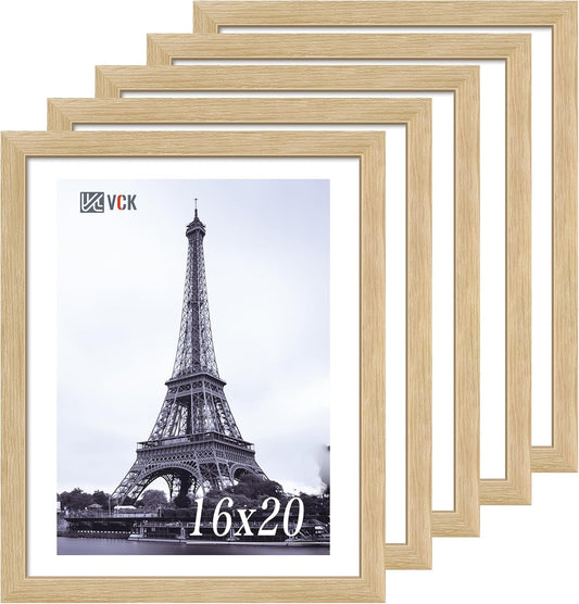 VCK 16x20 Poster Frame 5 Pack - Oak, Natural Solid Wood Picture Frames for Wall, Wall Gallery Frame