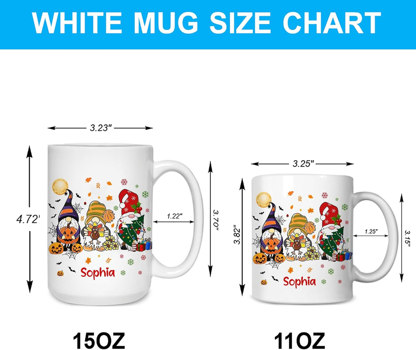 Hyturtle Personalized Gnome Mug Gifts - Gnome Gift - Custom Name Coffee Cup Ceramic Mug 11oz 15oz- Fall Thanksgiving Decor Gift - Halloween Christmas Gifts