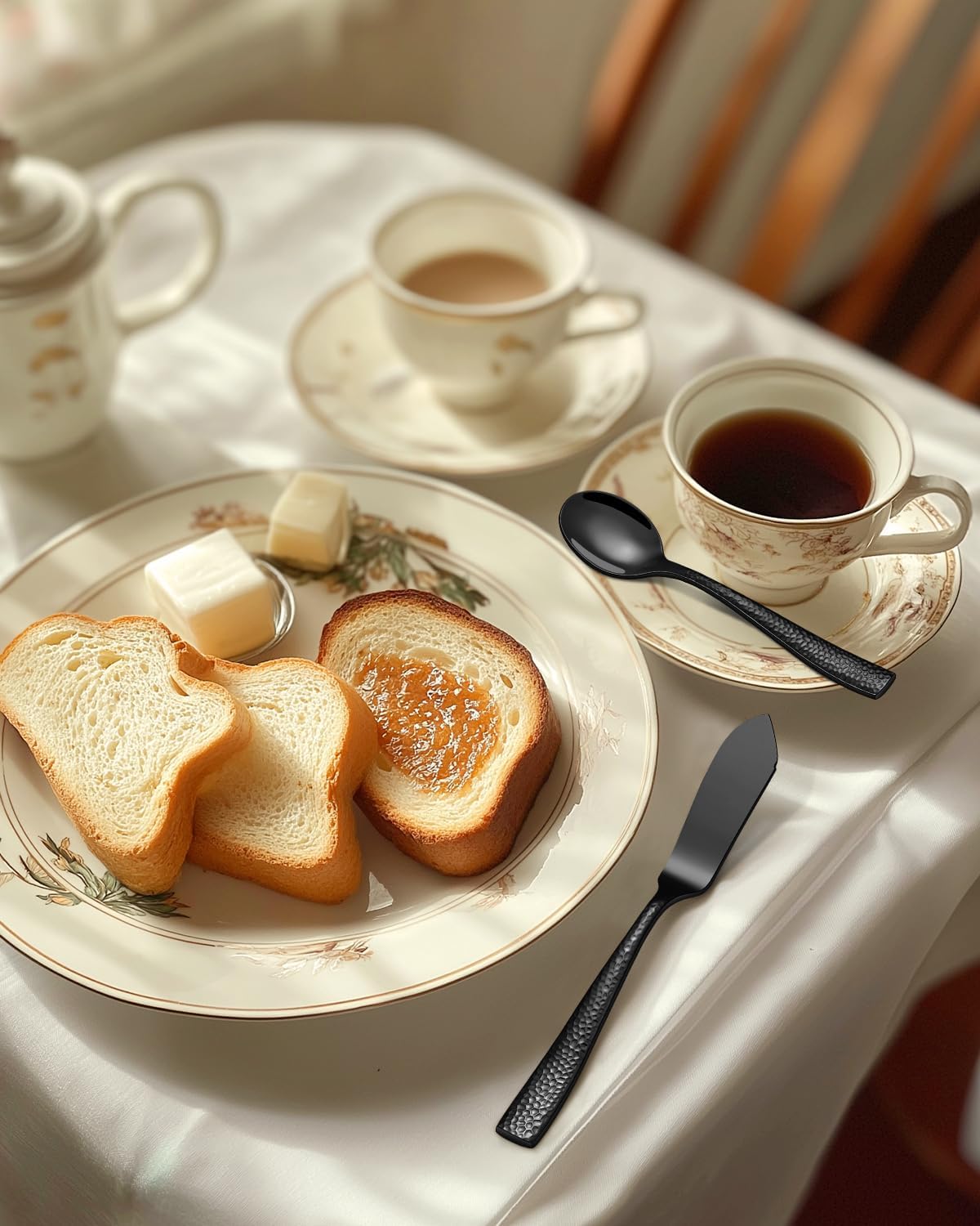 65-Piece Silverware Set with Serving Utensils, Ollex Durable Stainless Steel Black Hammered Flatware Set for 12 with Knives Forks Spoons Large Serving Utensil Set for Home Restaurant, Dishwasher Safe