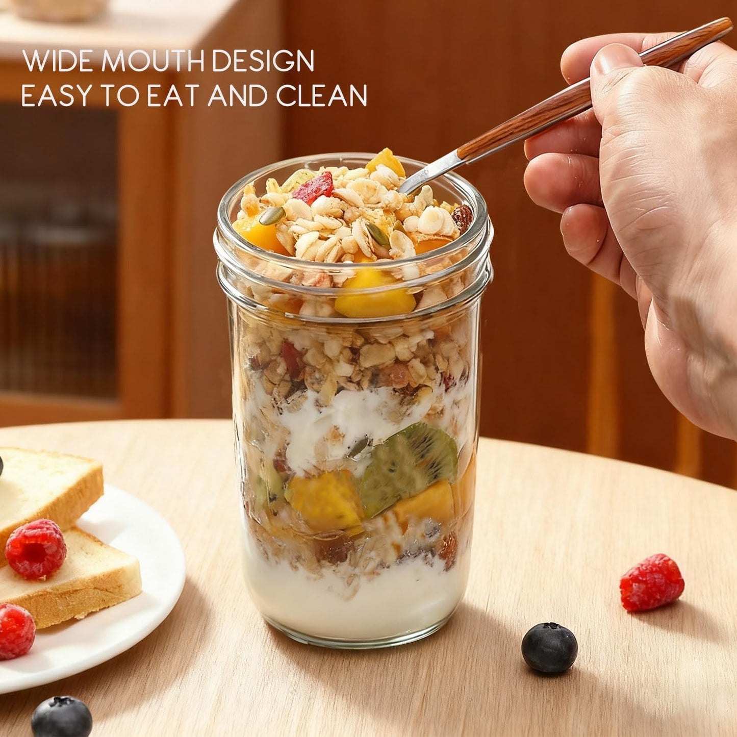 Overnight Oats Containers with Lids 24oz, 6 Pack Wide Mouth Mason Jar, Glass jars with Airtight Lids for Meal Prep, Food Storage Containers for Oats Cereal Yogurt Chia Snacks