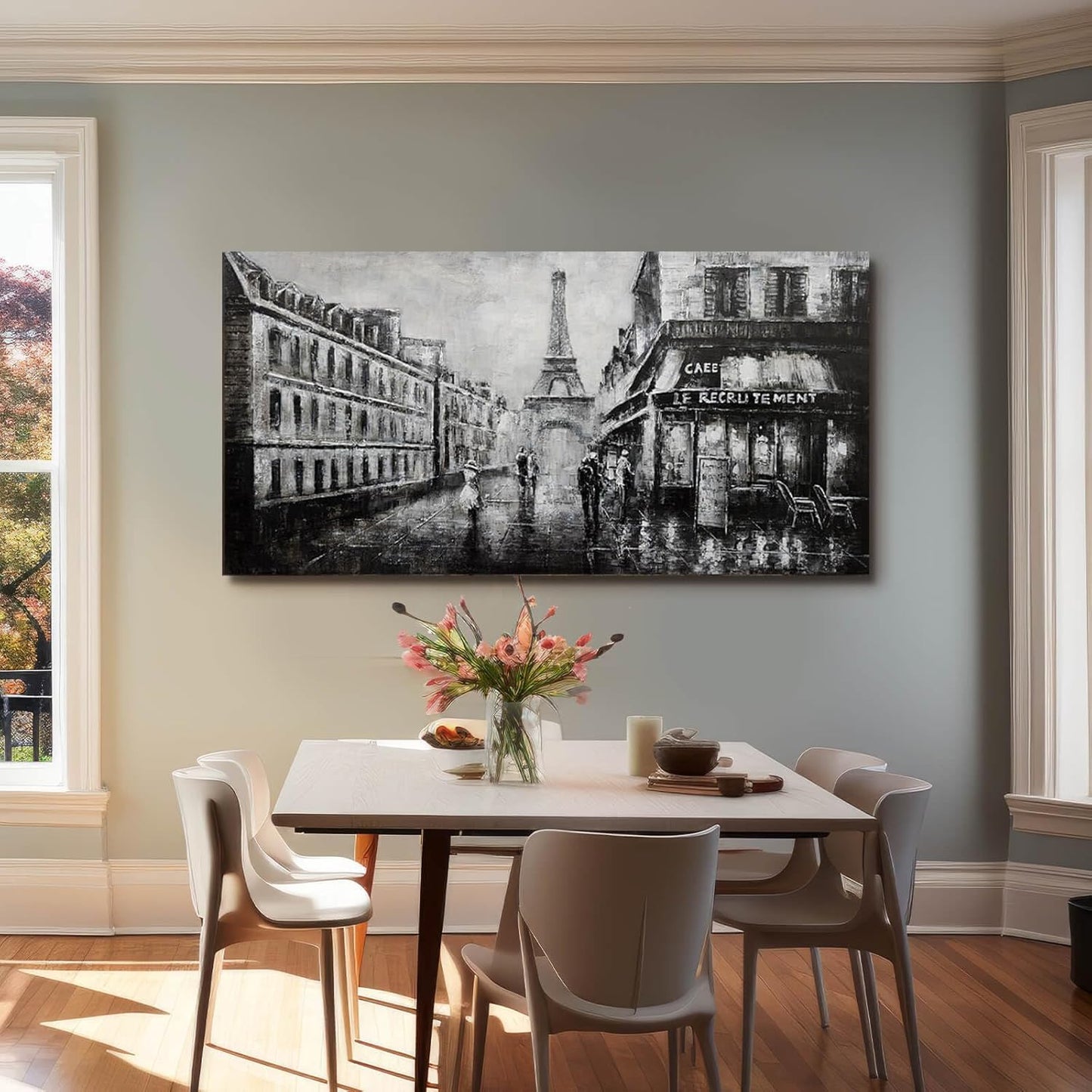 Paris Wall Art Eiffel Tower Decor Black Bedroom Wall Decor Notre Dame Cathedral Canvas Prints Europe City Landscape Paintings for Living Room Home Decorations 24"x48"