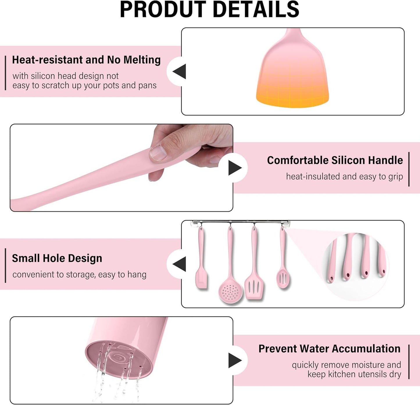 HaWare 11 PCS Silicone Cooking Utensils Set, Heat Resistant Kitchen Utensils with Holder, Food-grade Spatula Sets for Nonstick Cookware, Kitchen Tools Gadgets Include Fish Turner, Spoon (Pink)