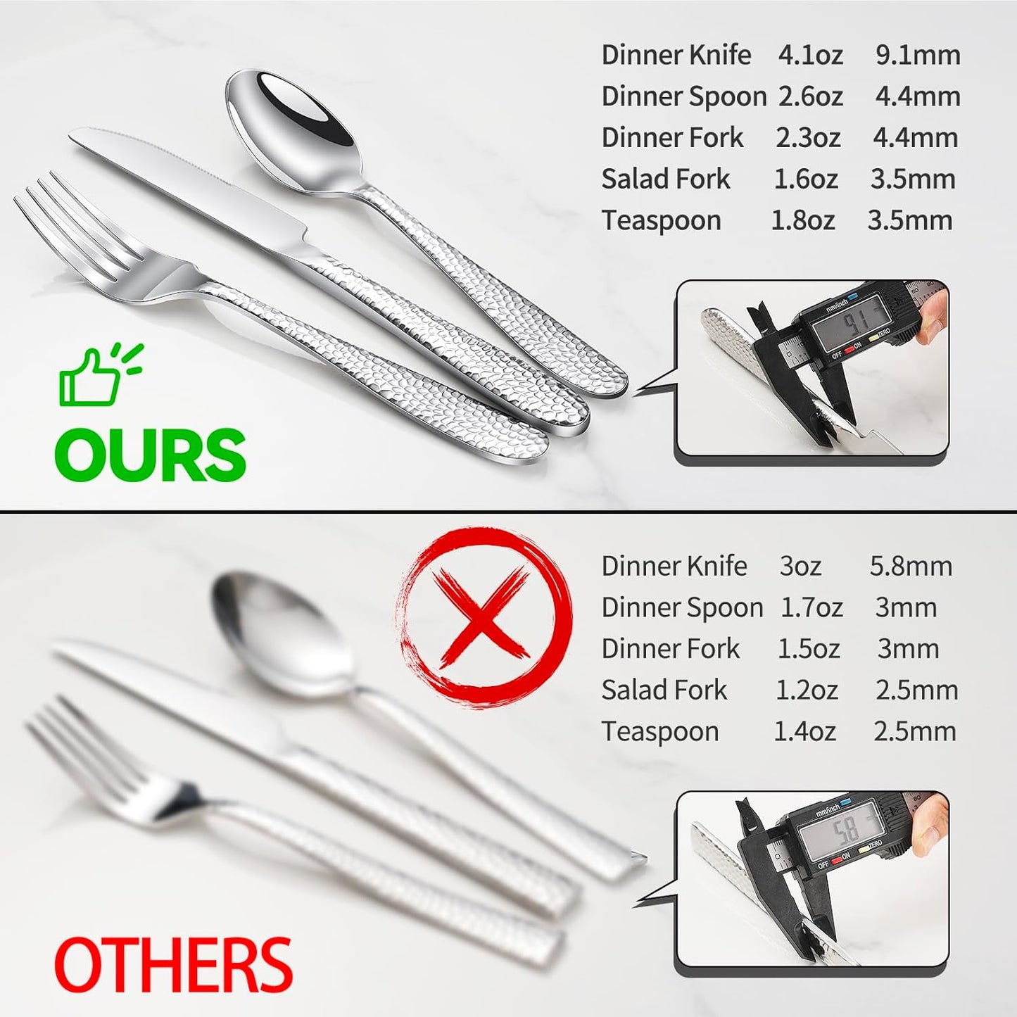 Hammered Silverware Set, 20-Piece Heavy Duty Stainless Steel Flatware Sets for 4, Food-Grade Cutlery Set for Home Restaurant, Mirror Polished, Dishwasher Safe